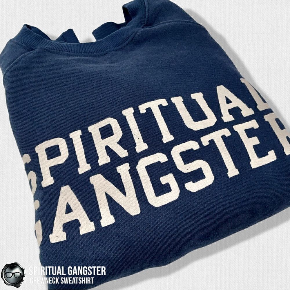 SPIRITUAL GANGSTER WOMEN’S COTTON VARSITY CREWNECK SWEATSHIRT VINTAGE NAVY BLUE - Picture 11 of 12